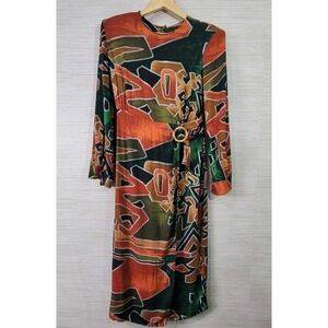 Vintage‎ Etoile Wrap Dress Abstract Print Rayon Midi Belt Ring Size 10